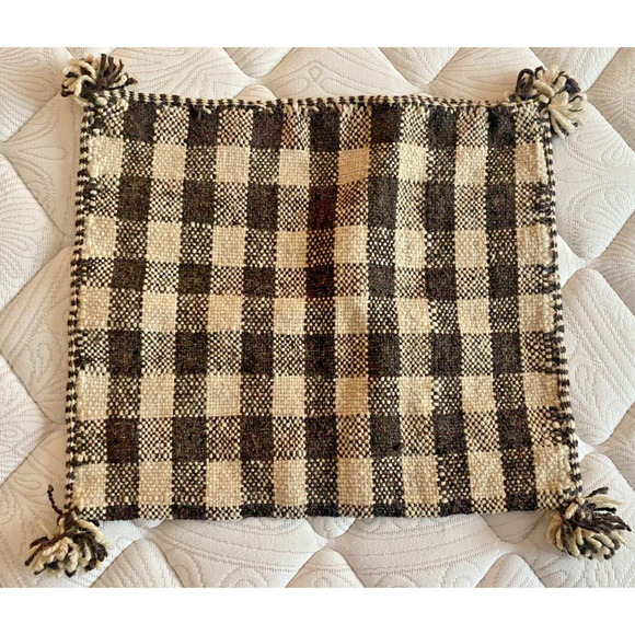 Plaid Checkerboard Pillow Cover Sham Textured Tweed Brown Beige Vintage MCM 70s - Picture 1 of 8